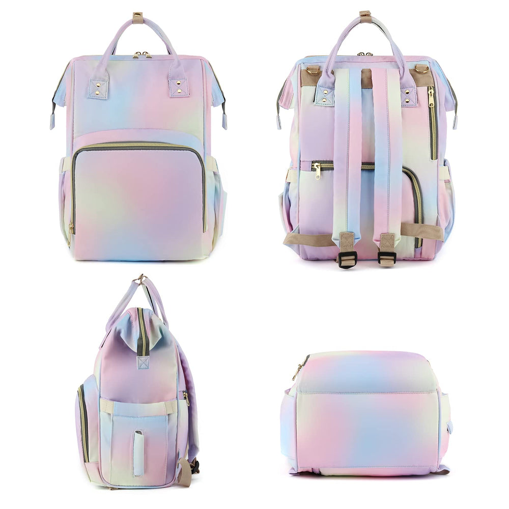 Yusudan Rainbow Diaper Bag Backpack on the go, ideal for moms with babies.