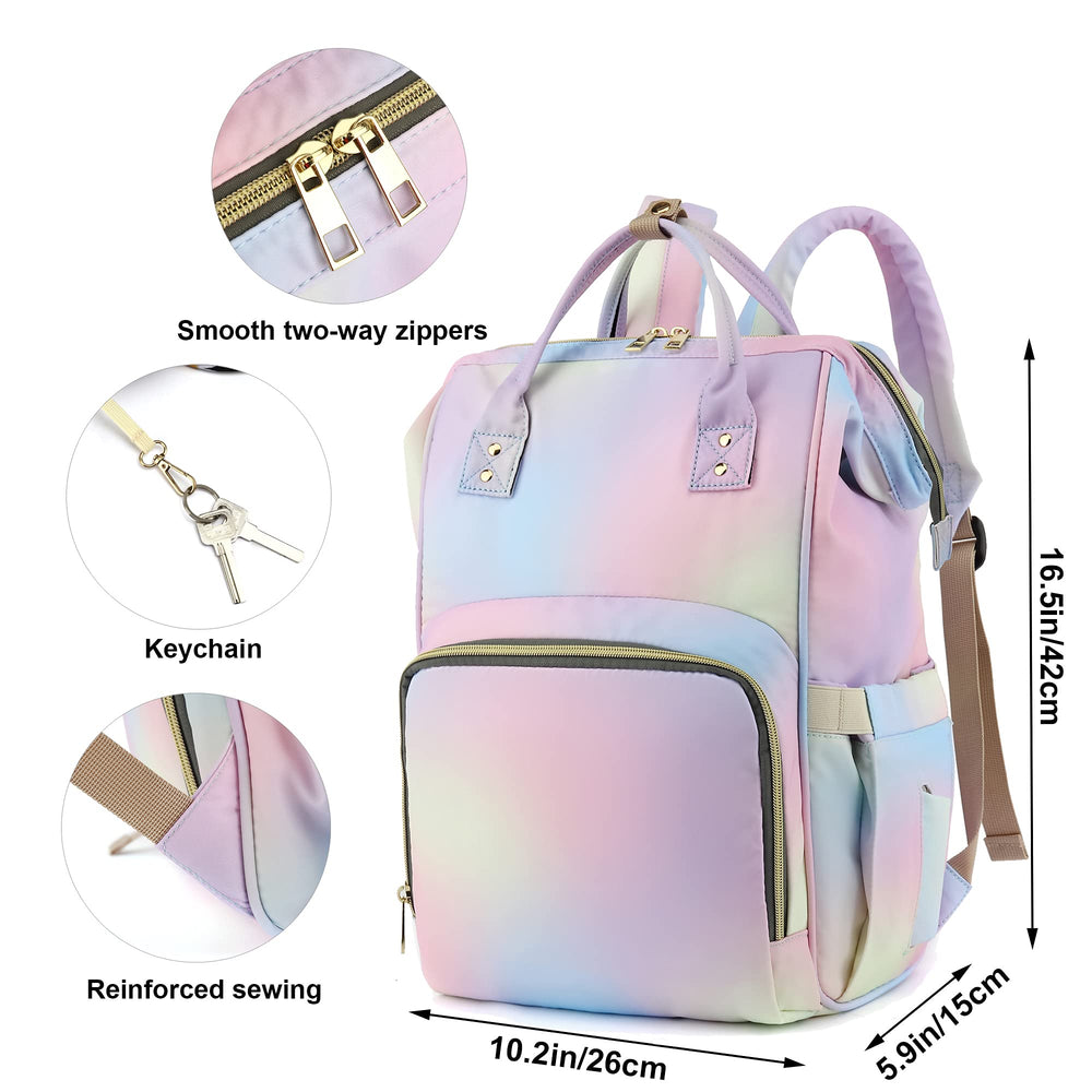 Yusudan Rainbow Diaper Bag Backpack soft touch waterproof material, comfortable to carry.