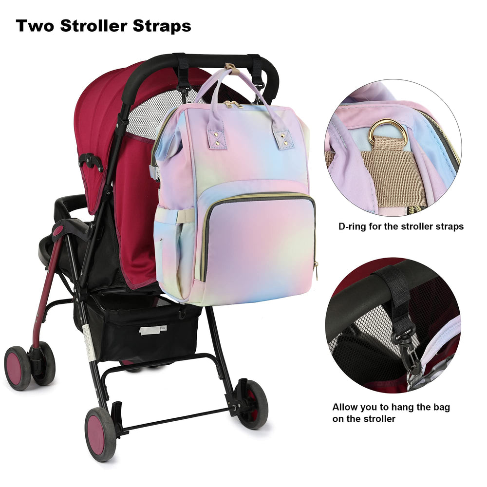 Yusudan Rainbow Diaper Bag Backpack top opening, easy packing and retrieval.