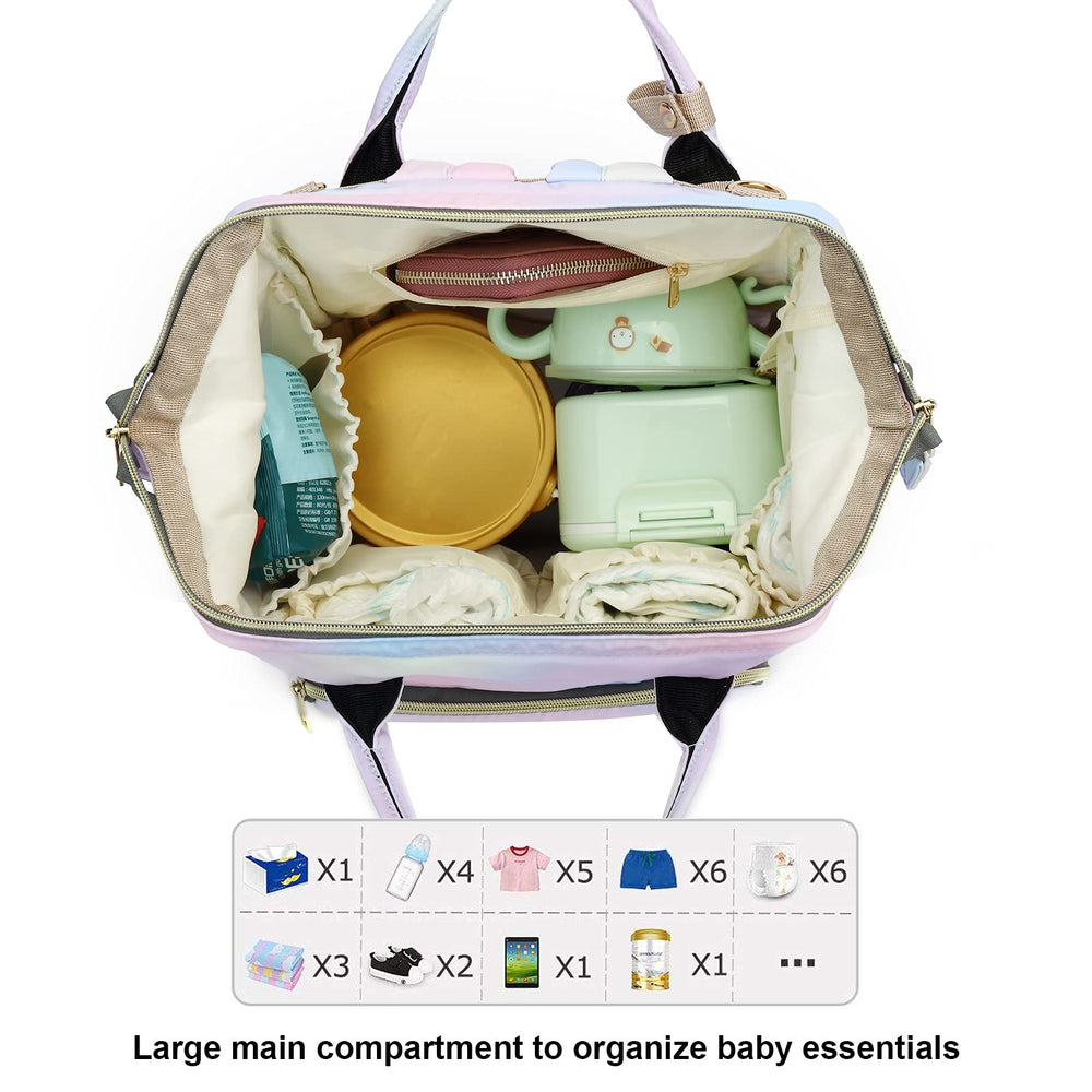 Yusudan Rainbow Diaper Bag Backpack wet dry pocket, separates damp items from dry essentials.