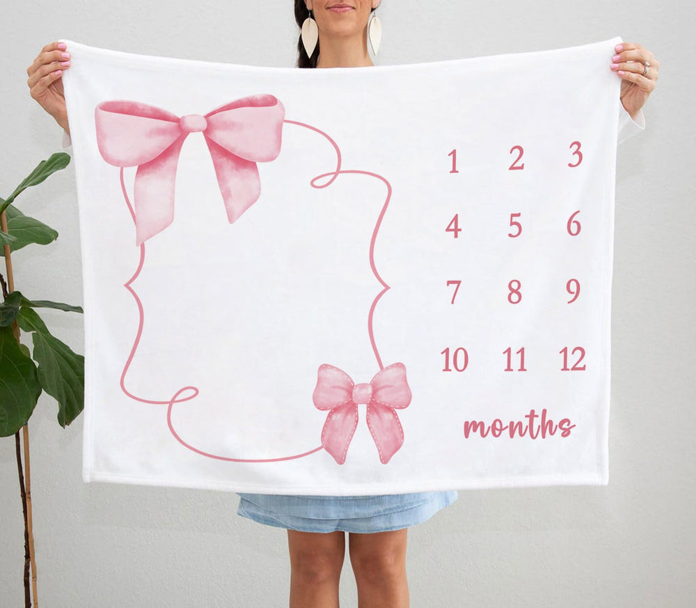 Yuzioey pink bow milestone blanket close-up print with vibrant color