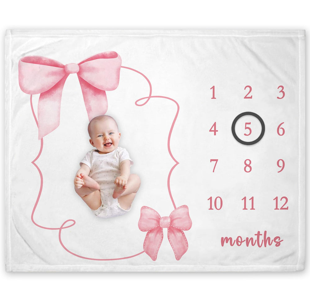 Yuzioey pink bow milestone blanket flatlay backdrop for baby photos