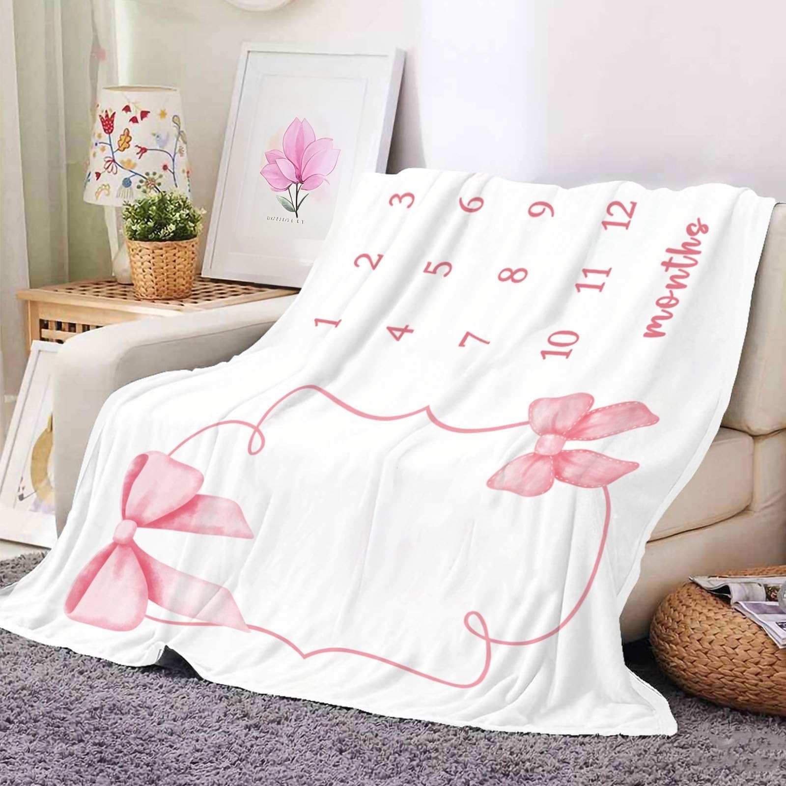Yuzioey pink bow milestone blanket gift-ready packaging for new moms