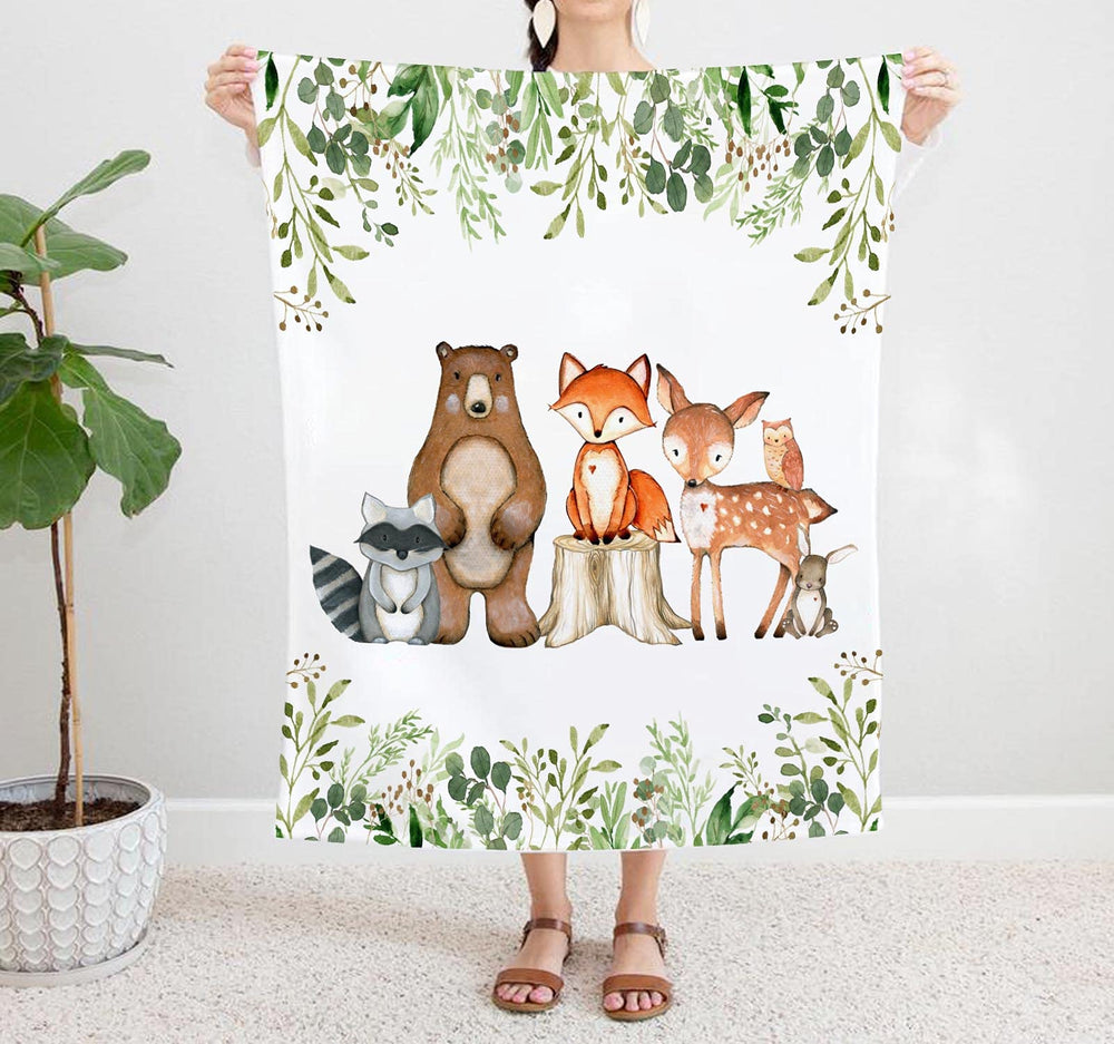 Yuzioey Popfavors woodland blanket with greenery forest motif, ideal for crib or photo backdrop