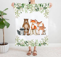 Yuzioey Popfavors woodland blanket with greenery forest motif, ideal for crib or photo backdrop