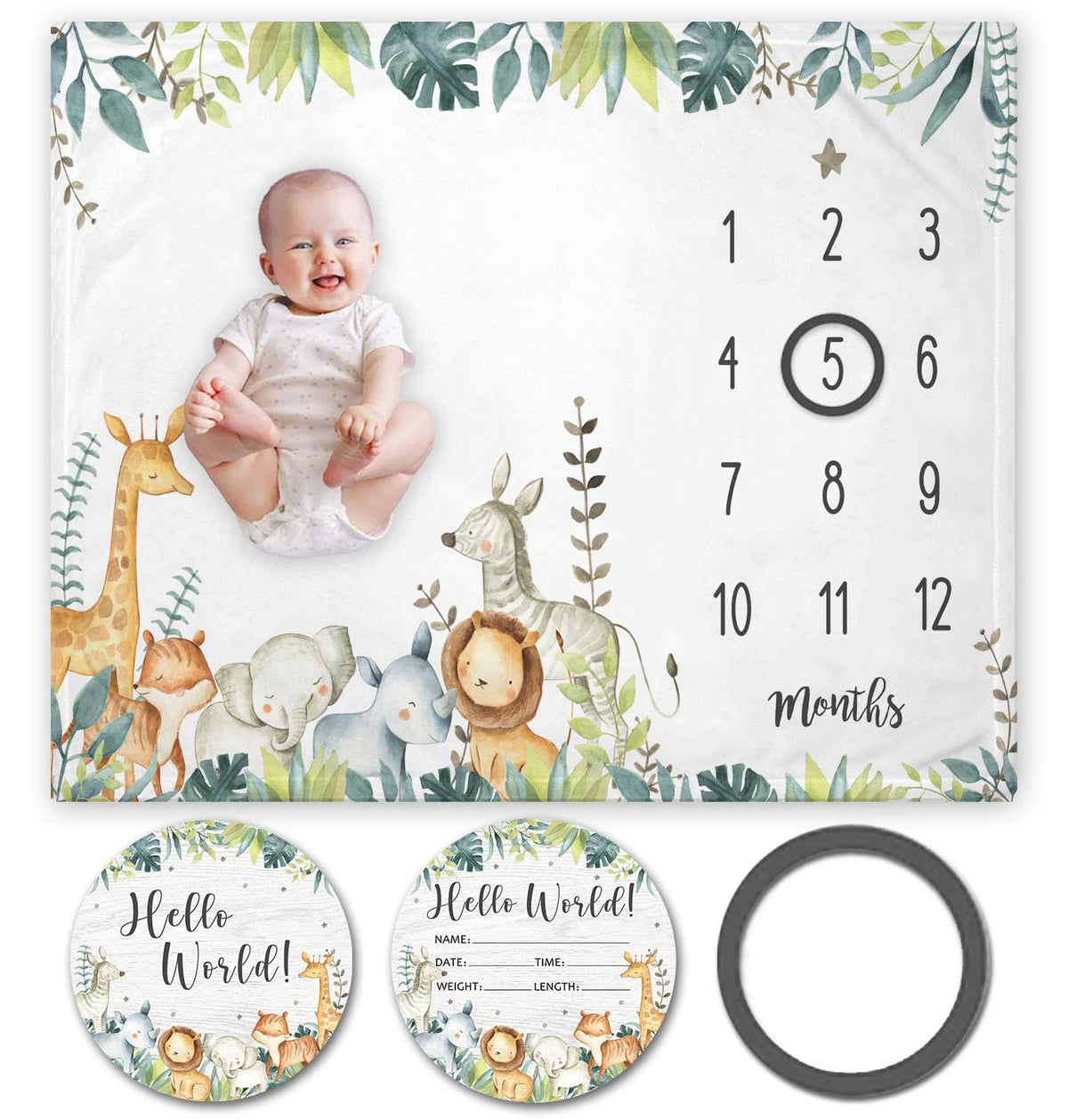 Yuzioey Safari milestone blanket front design for adorable baby growth photos