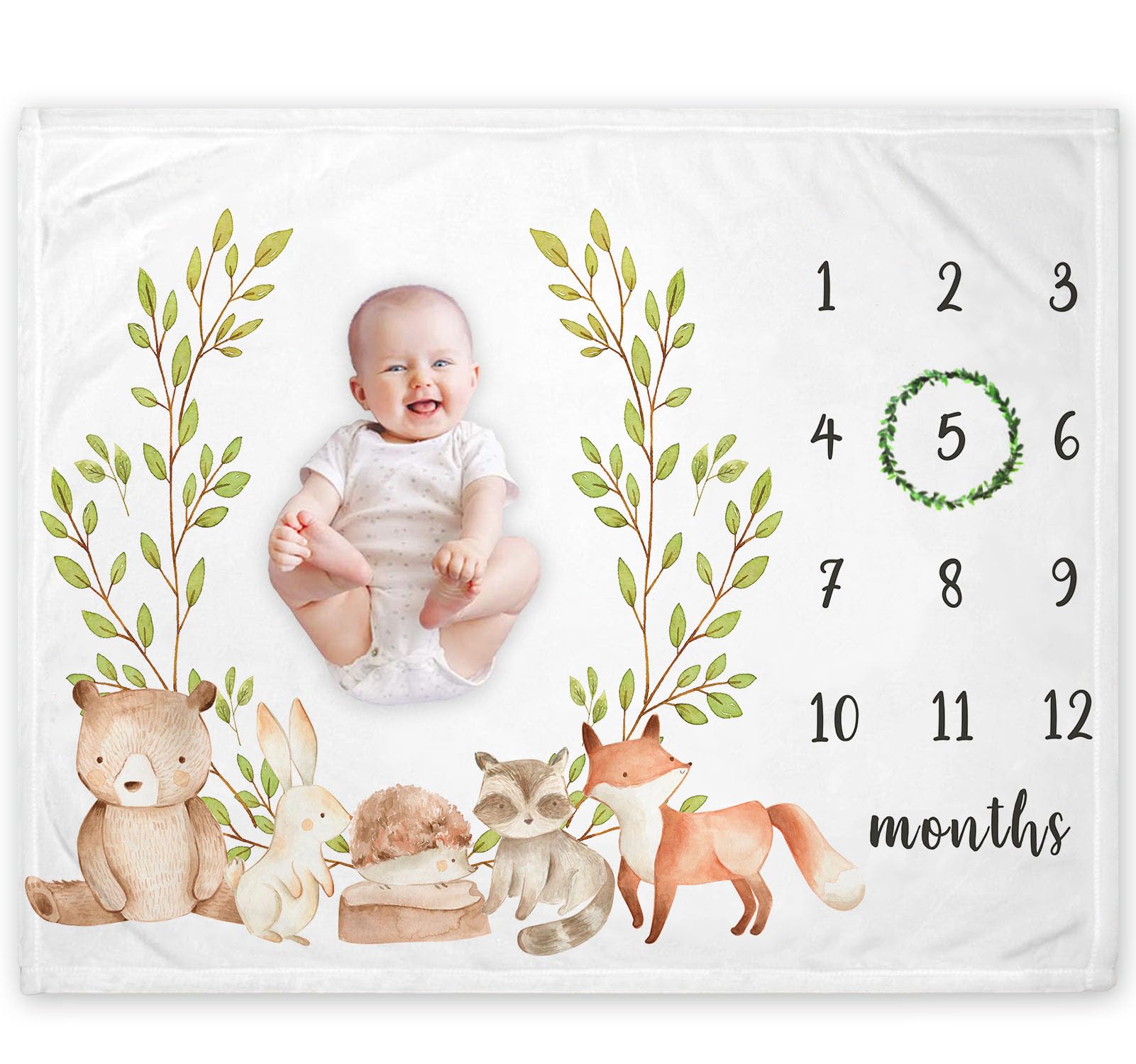 Yuzioey woodland milestone blanket featuring forest animals for adorable growth photos