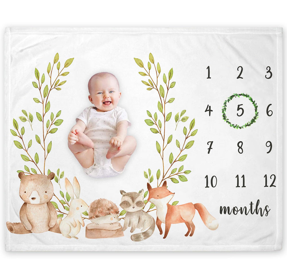 Yuzioey woodland milestone blanket featuring forest animals for adorable growth photos