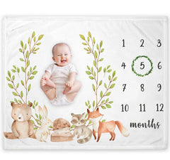 Yuzioey woodland milestone blanket featuring forest animals for adorable growth photos