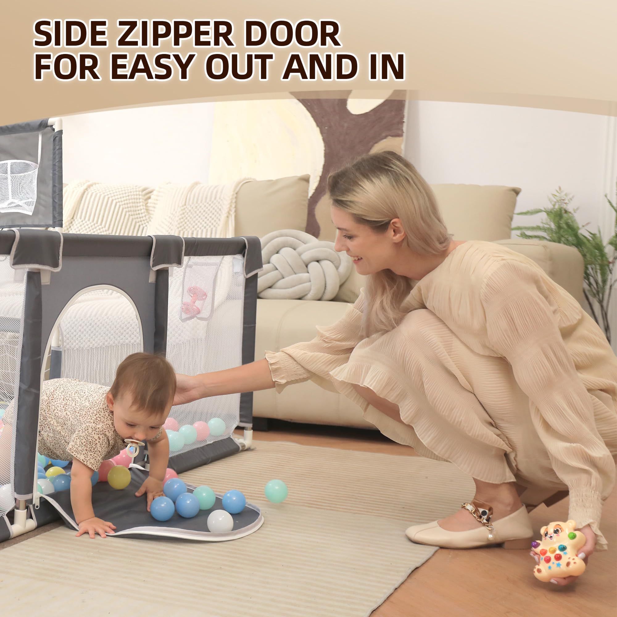 YVDRG playpen base with suction cups keeps the unit stable on floors.