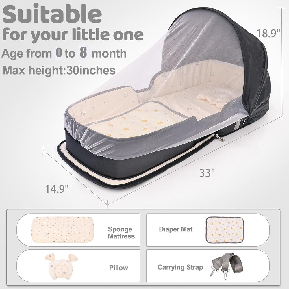 YVMVDV foldable bassinet compact for backpack-style outdoor trips.