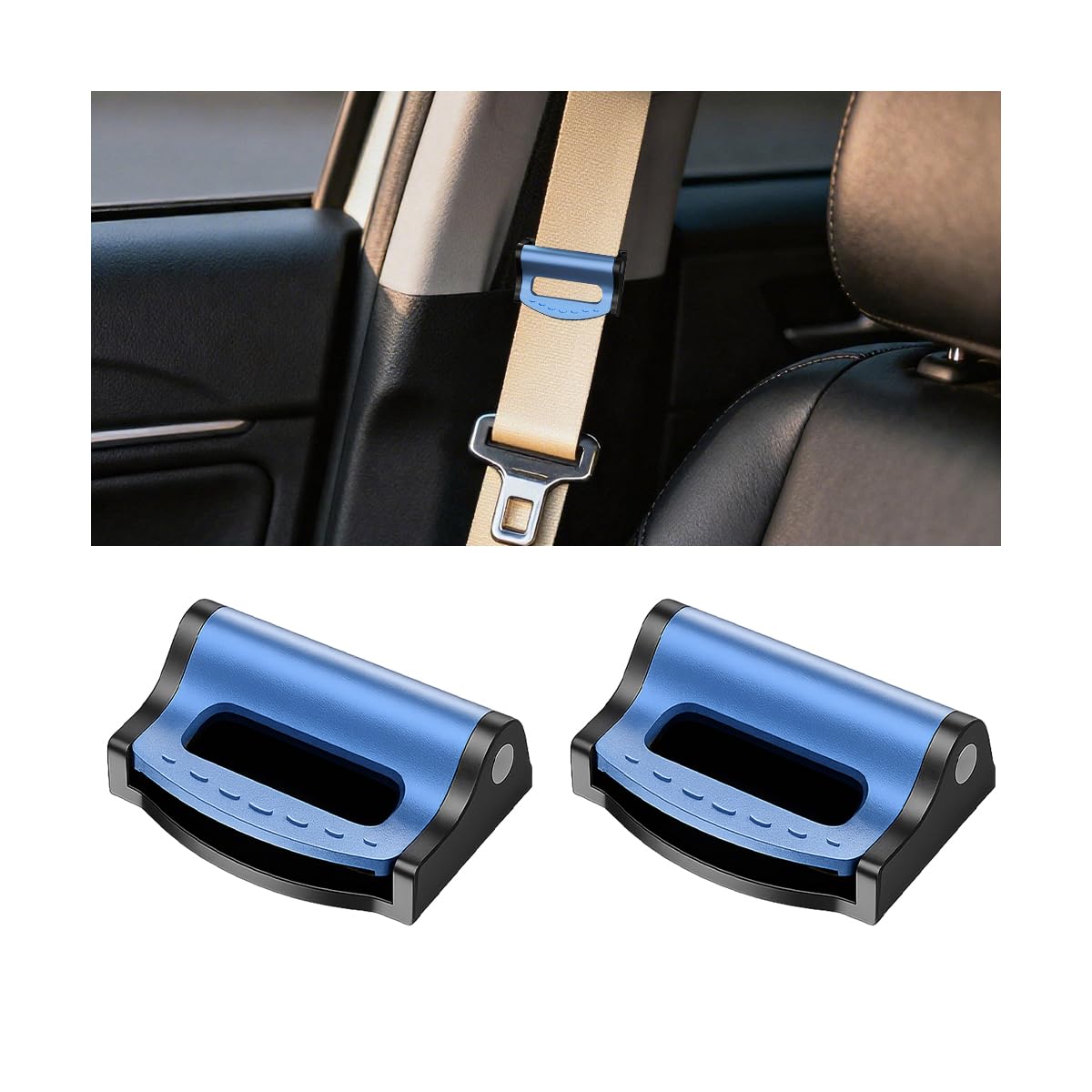 Ywdiml seatbelt adjuster blue 2-pack front view improves comfort on long trips.