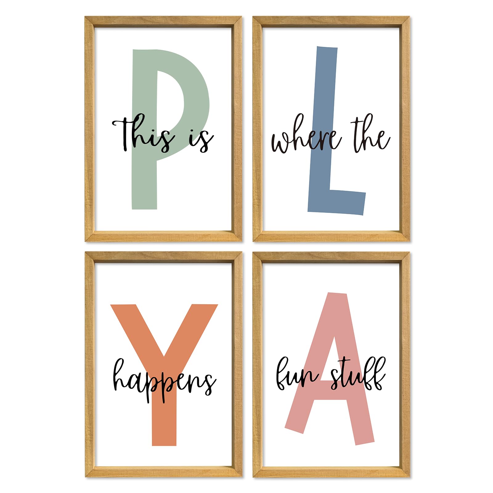 YWJKWLGS this is where the fun stuff happens four-piece wall art set, bright decor