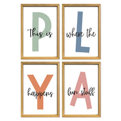 YWJKWLGS this is where the fun stuff happens four-piece wall art set, bright decor
