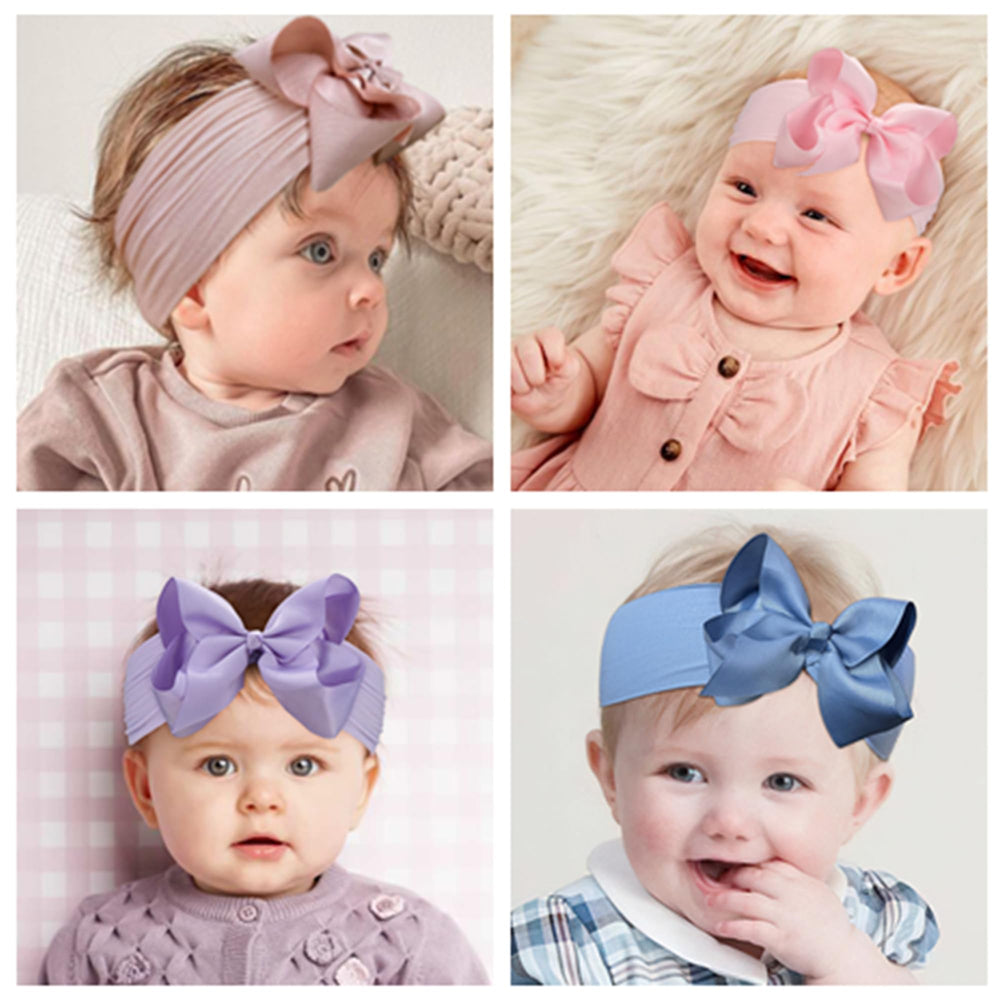 Yxiang blue bow headband offers gentle elasticity for growing babies.