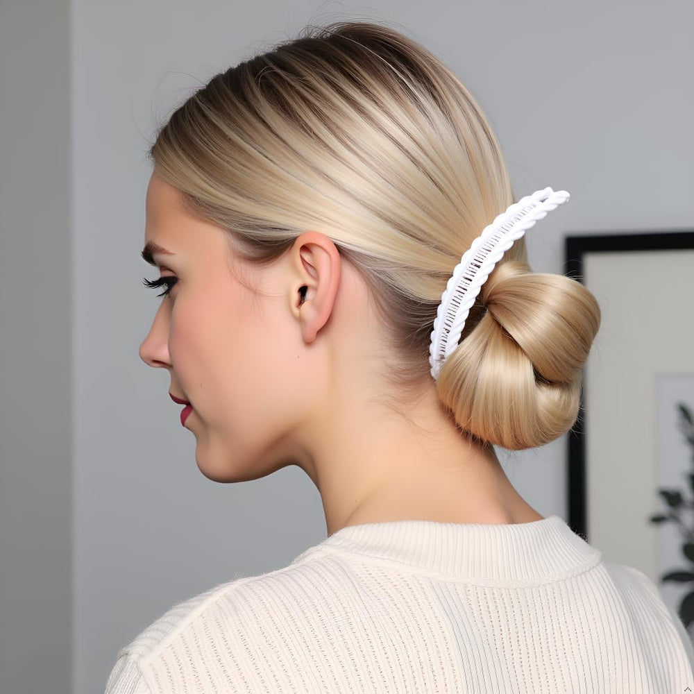 Yxinjy banana hair clip secures hair during activities.