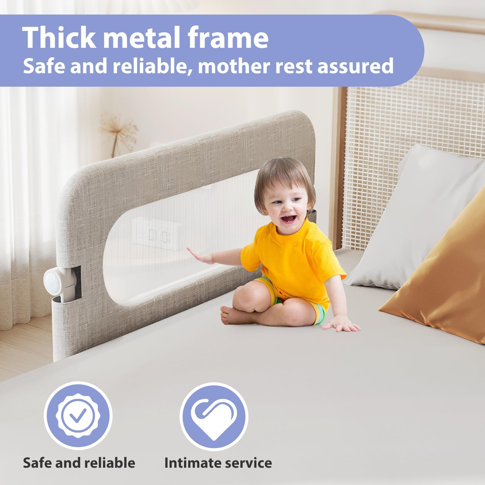YYAMEA adjustable-height rail fits mattresses up to 12 inches thick.