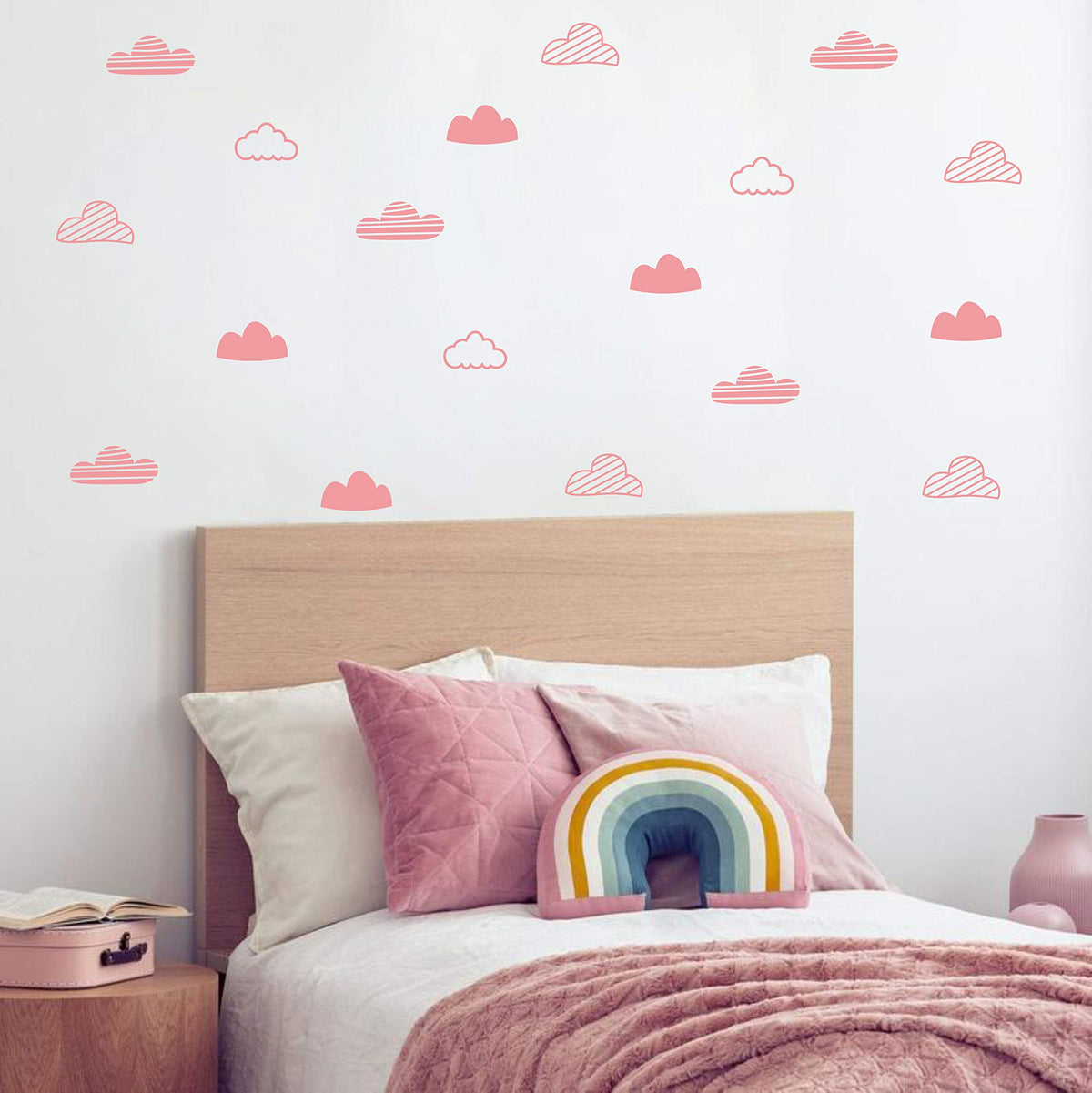 Yyart pink cloud wall decal adds soft charm to a nursery