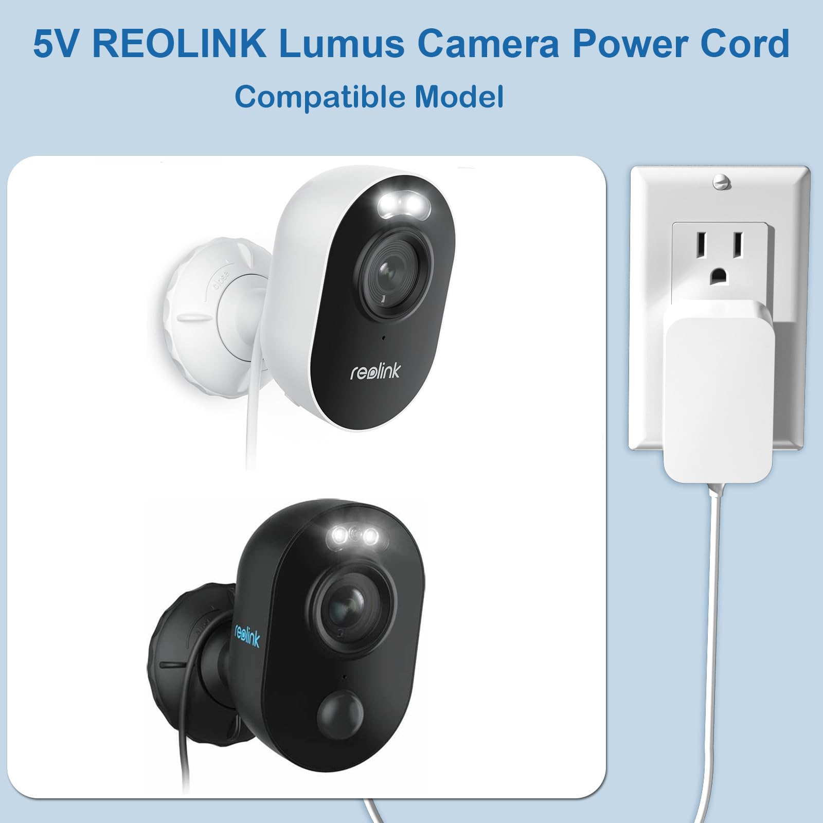 YYFNGU Reolink Lumus adapter connection showing secure plug and reliable power