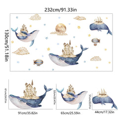 YYLL 77YS whale wall decals castle-on-back design in vibrant colors for kids' rooms