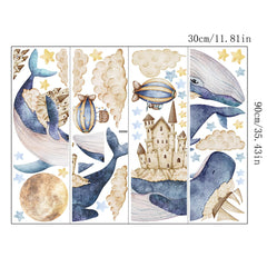 YYLL 77YS castle-on-back whale decals shown in a playful bedroom setup