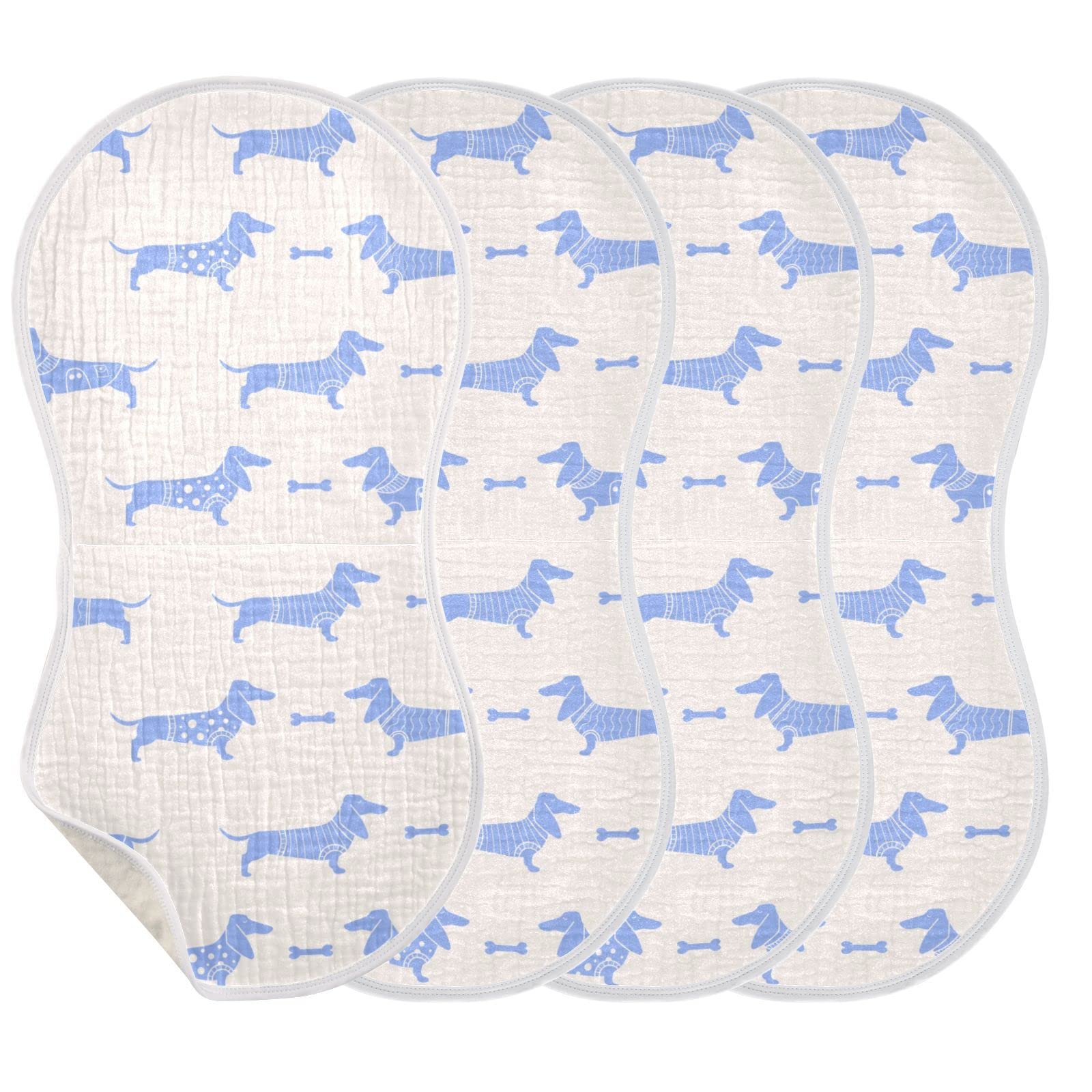 YYZZH dachshund bone pattern burp cloths: 4-pack with soft cotton for quick absorption.