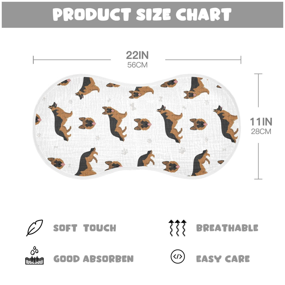 YYZZH German Shepherd muslin burp cloth with hanging strap for storage.