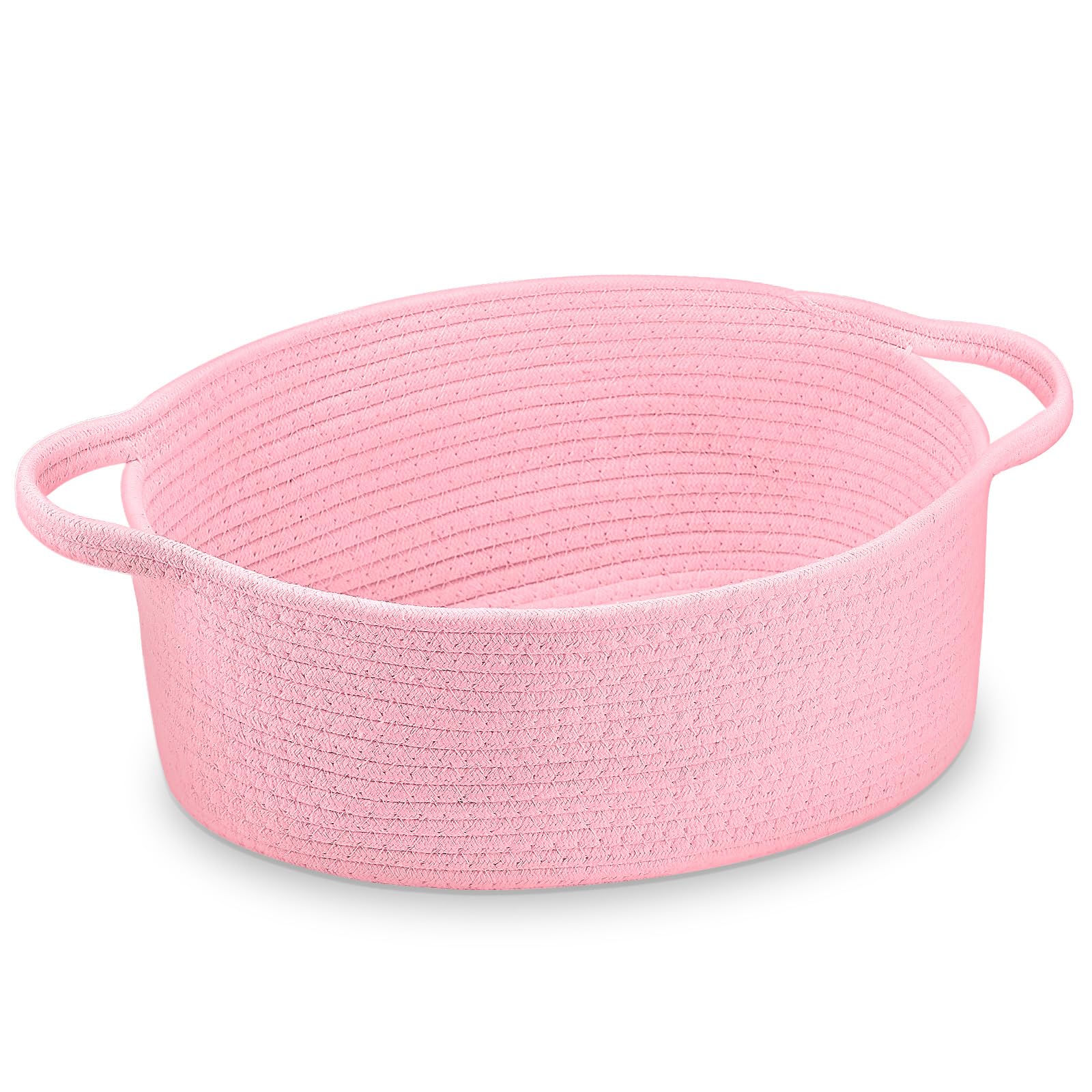 Yzawotk pink woven basket with handle for nursery organization and toy storage