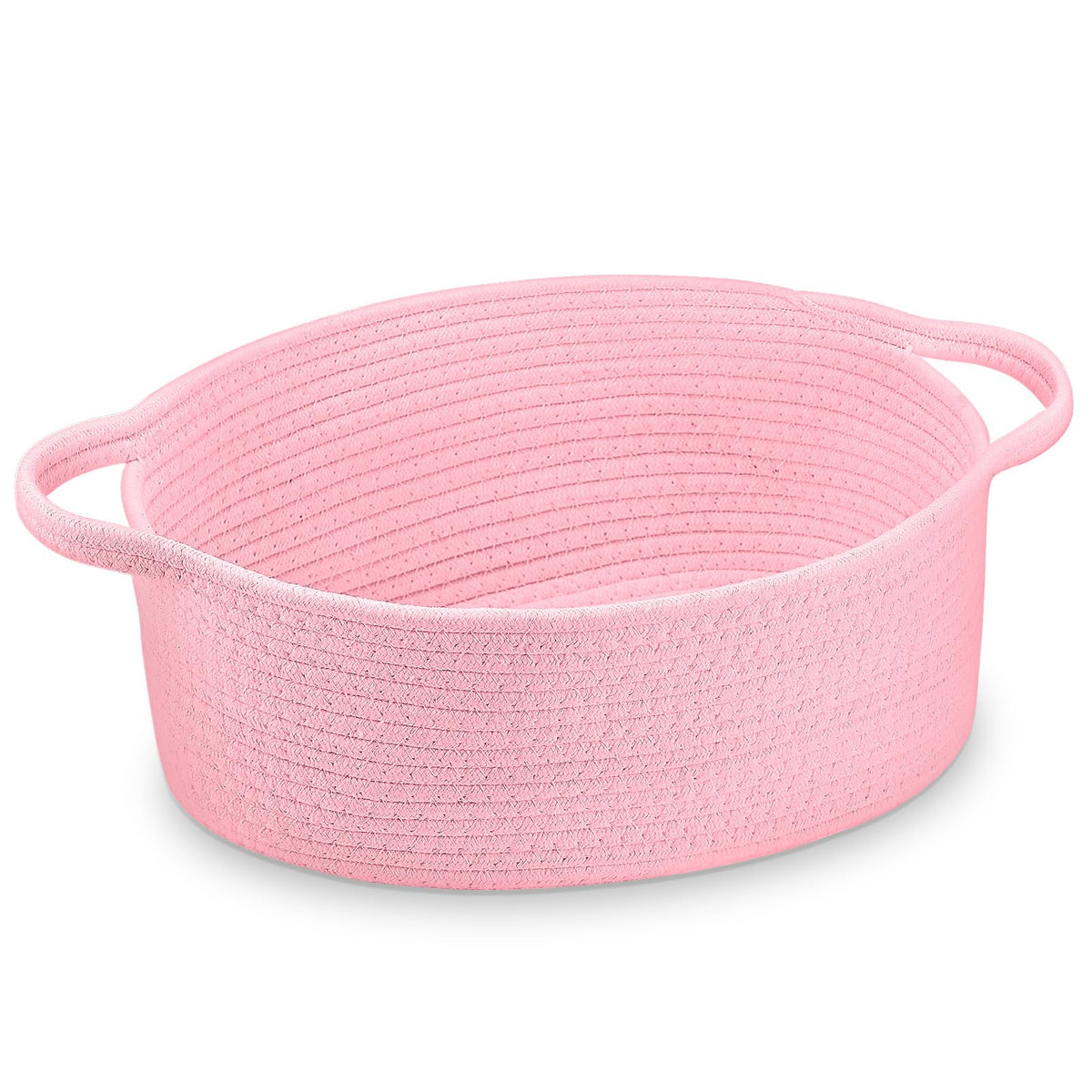 Yzawotk pink woven basket with handle for nursery organization and toy storage