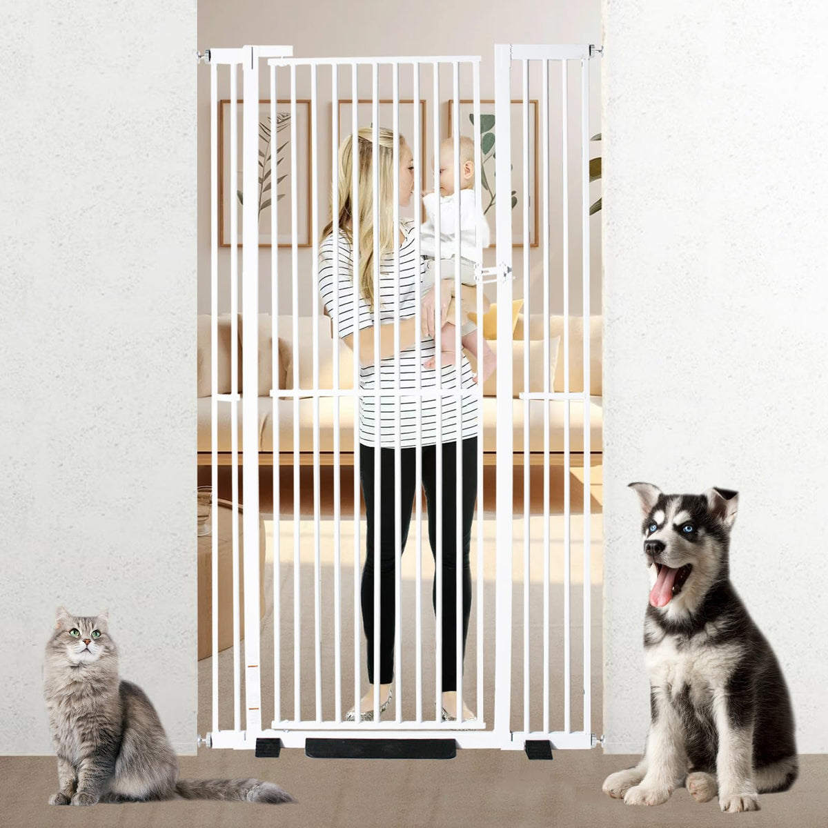 YZHDUXIU 71-inch extra tall gate in doorway shows secure containment for tall pets.
