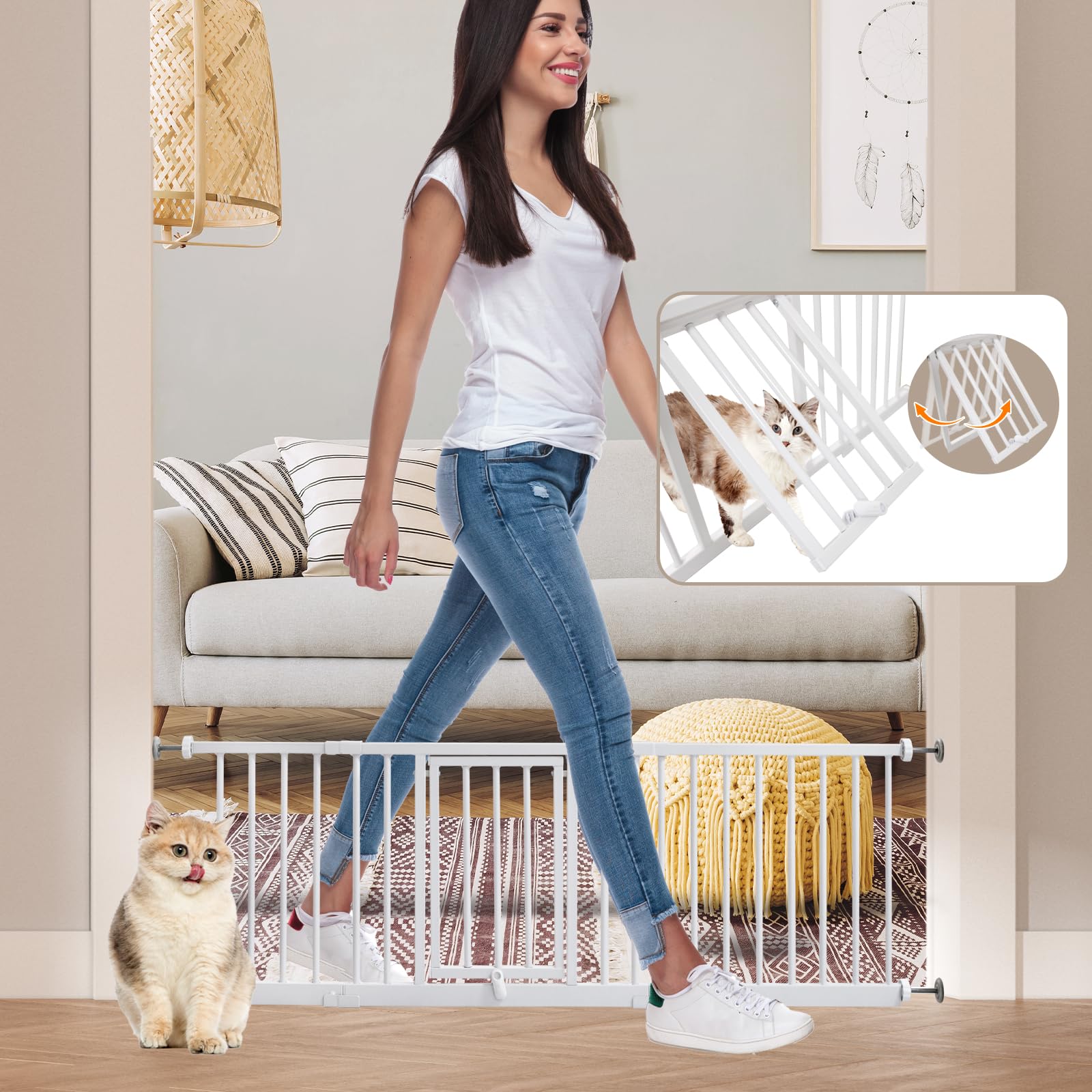 YZHDUXIU white finish dog gate blends with decor while containing pets
