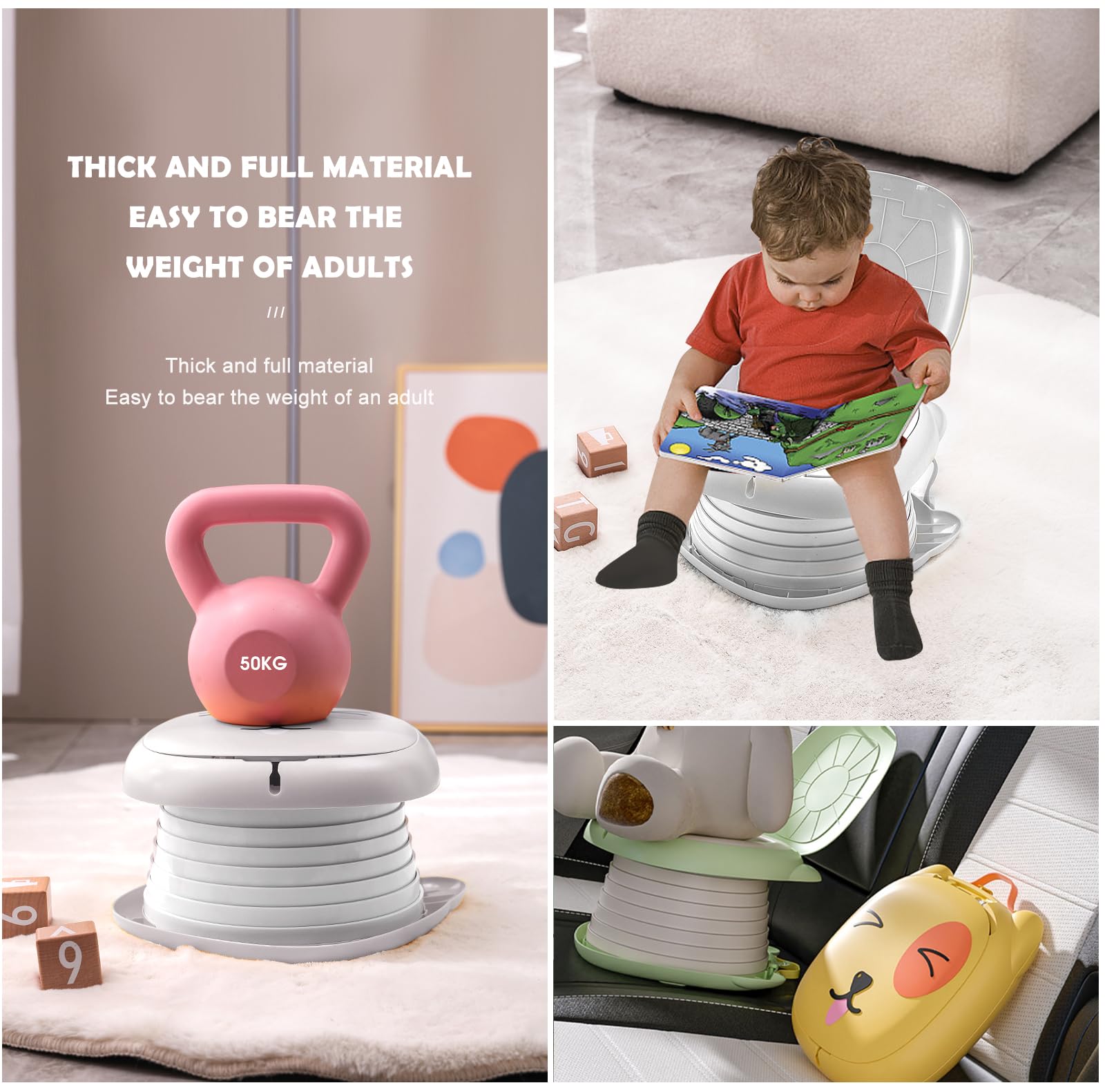 YZNlife travel potty anti-slip bottom keeps stability on slippery bathroom floors.