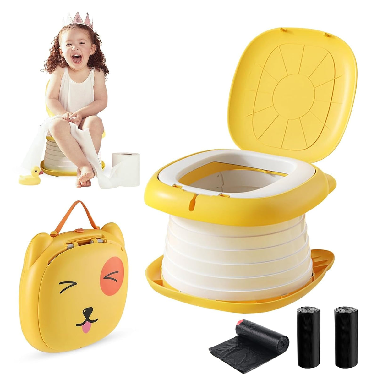 YZNlife travel potty folded compact orange for easy packing.