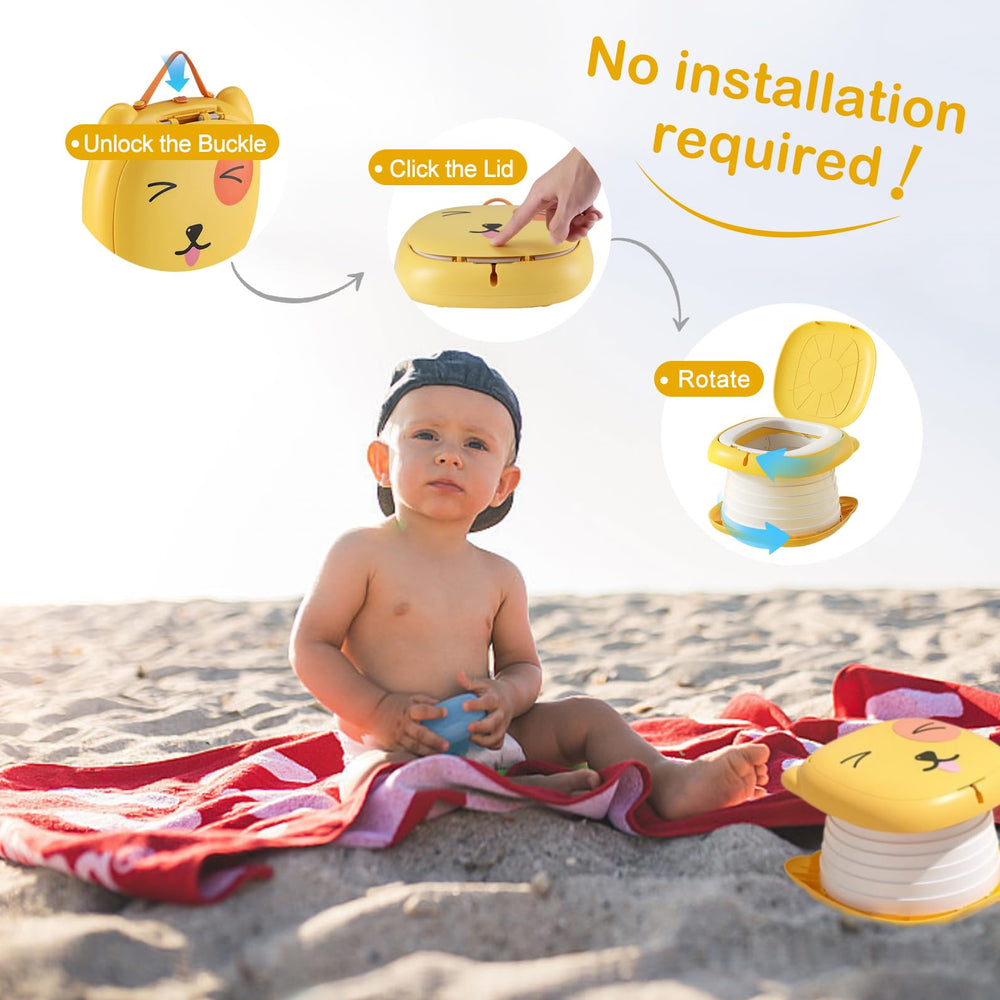 YZNlife travel potty with disposable bags orange for clean waste management.