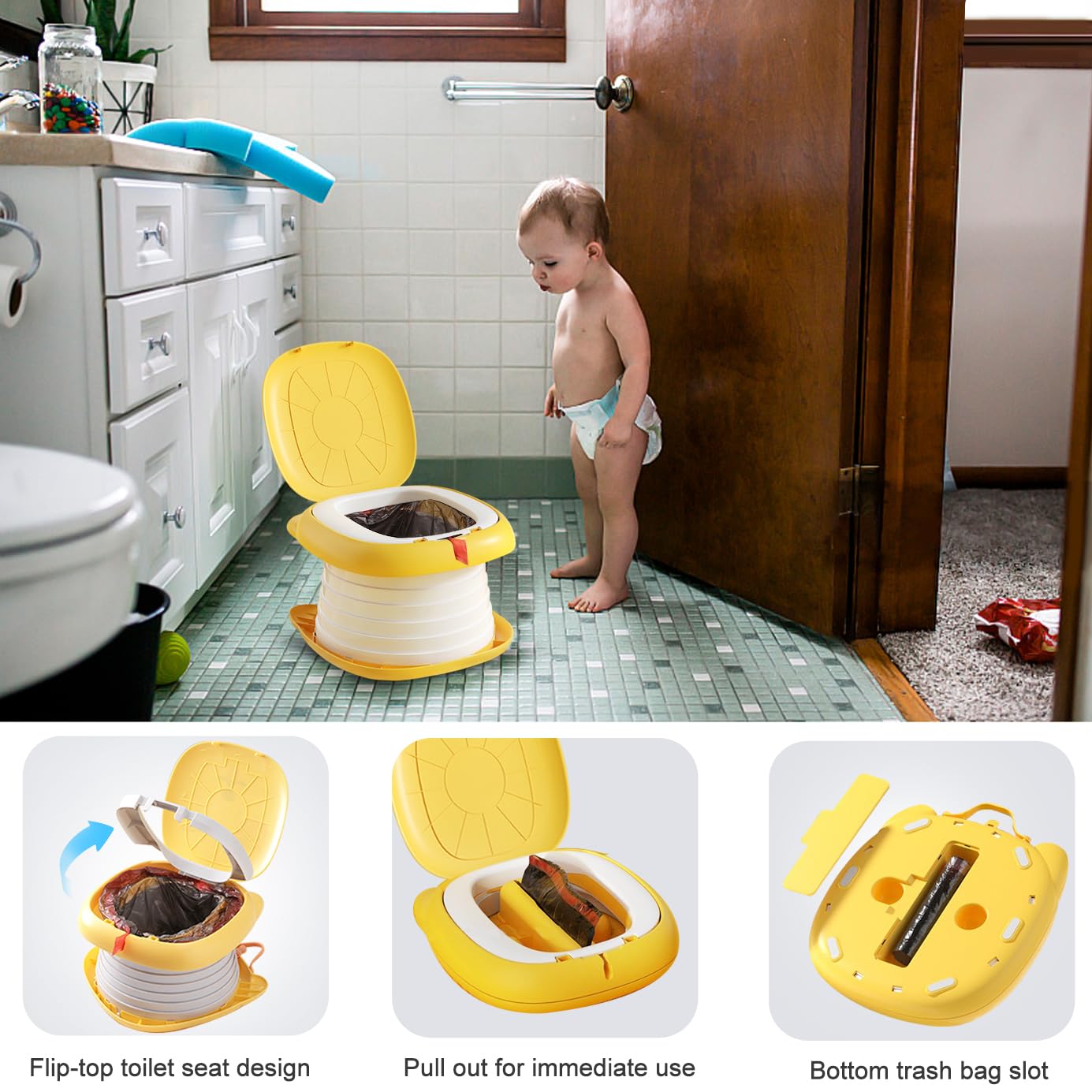 YZNlife travel potty lid open orange enables quick setup.