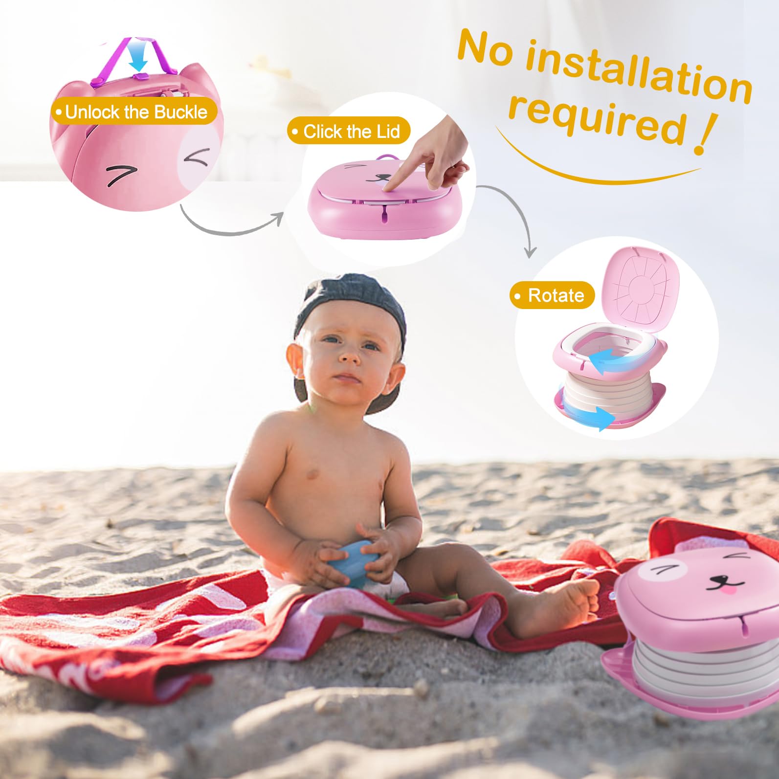 YZNlife travel potty used as a seat in a travel setting