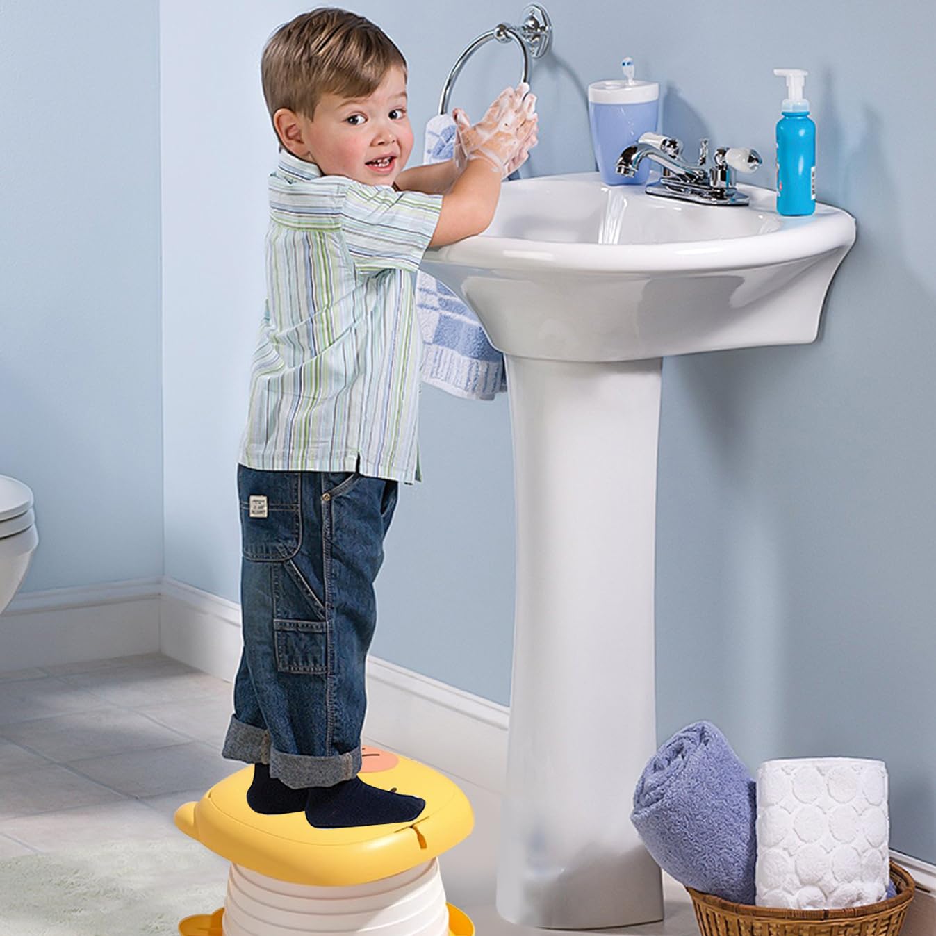 YZNlife travel potty used as a seat orange provides extra stability.