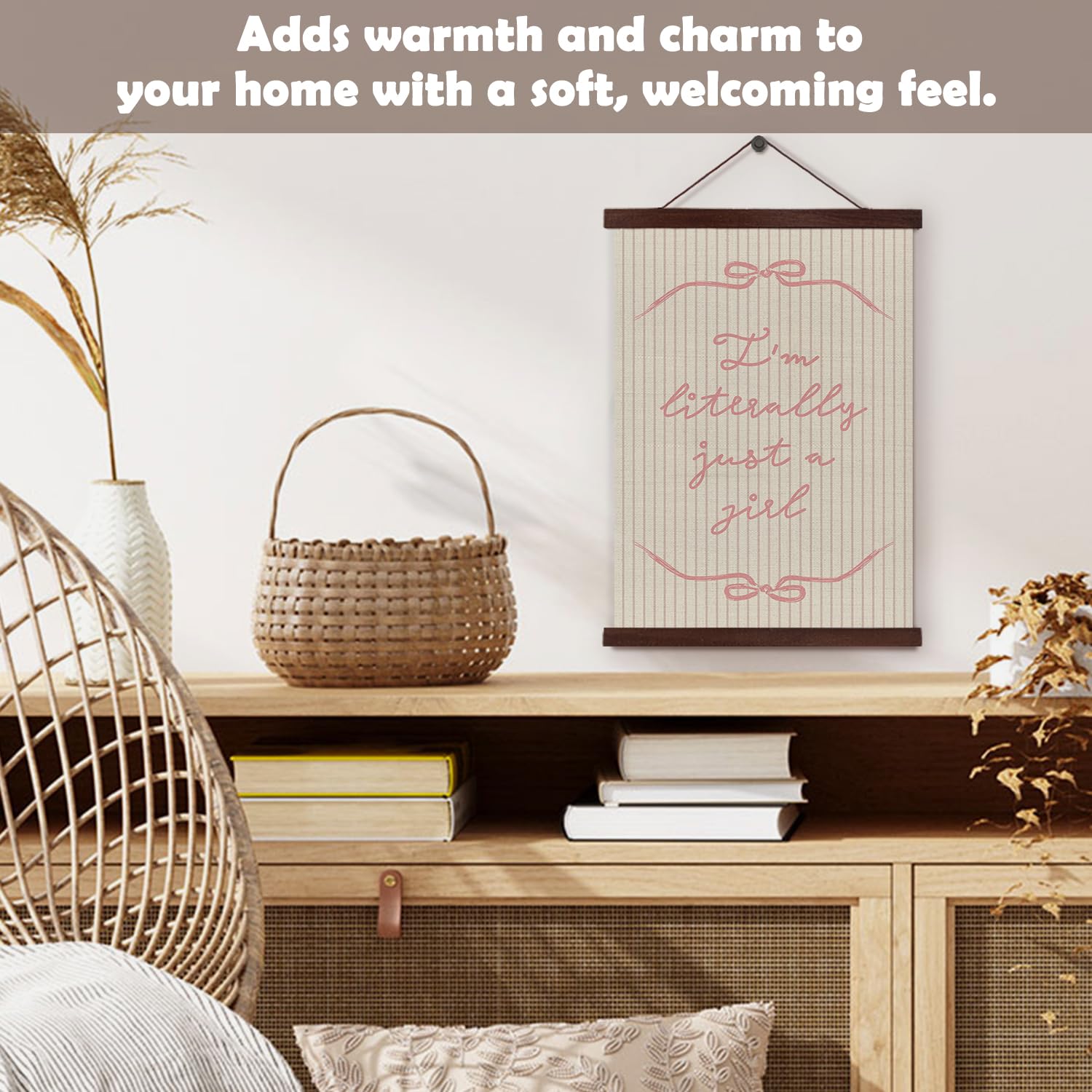 YZSLA canvas wall hanging featuring I'm Literally Just a Girl adds cozy bedroom vibe.