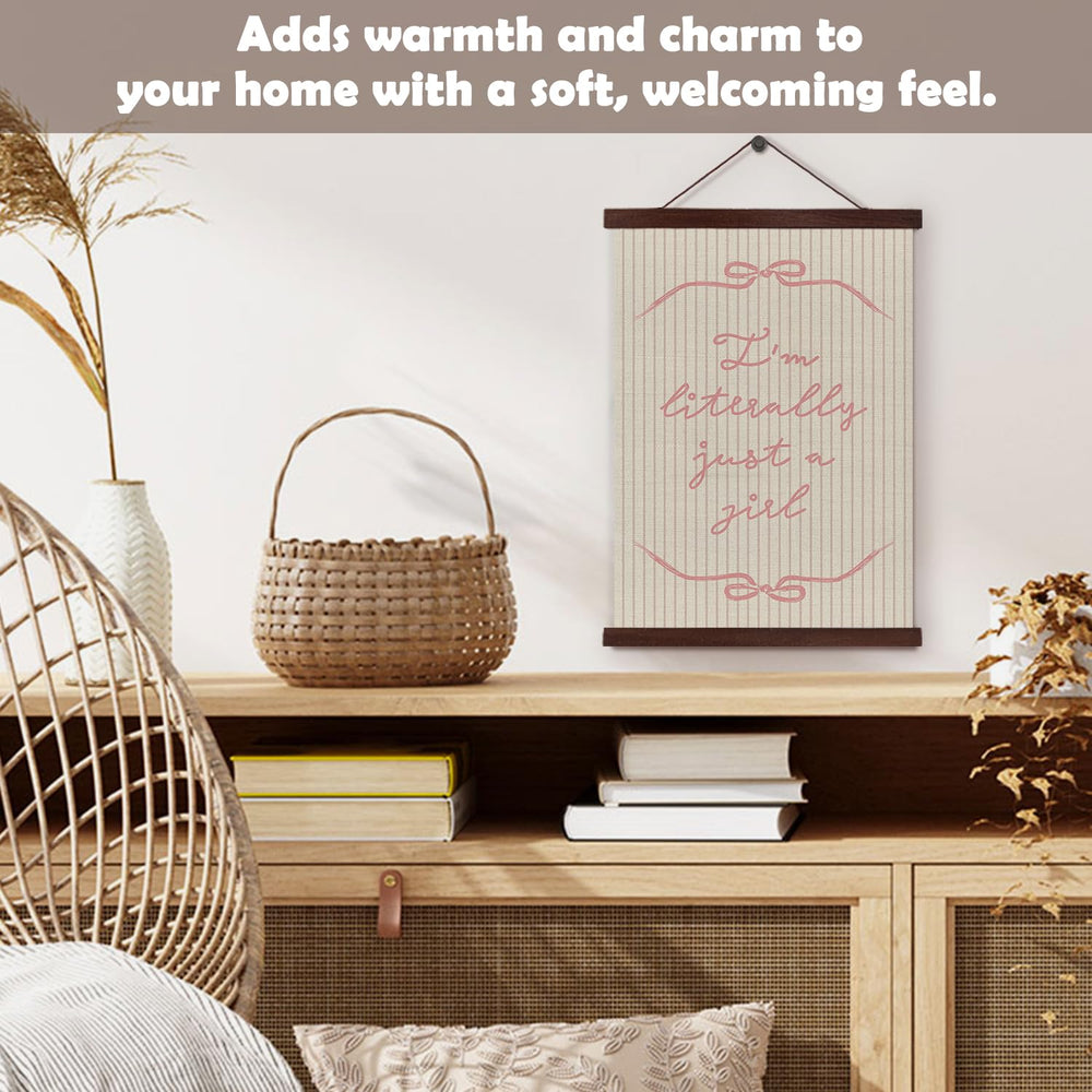 YZSLA canvas wall hanging featuring I'm Literally Just a Girl adds cozy bedroom vibe.
