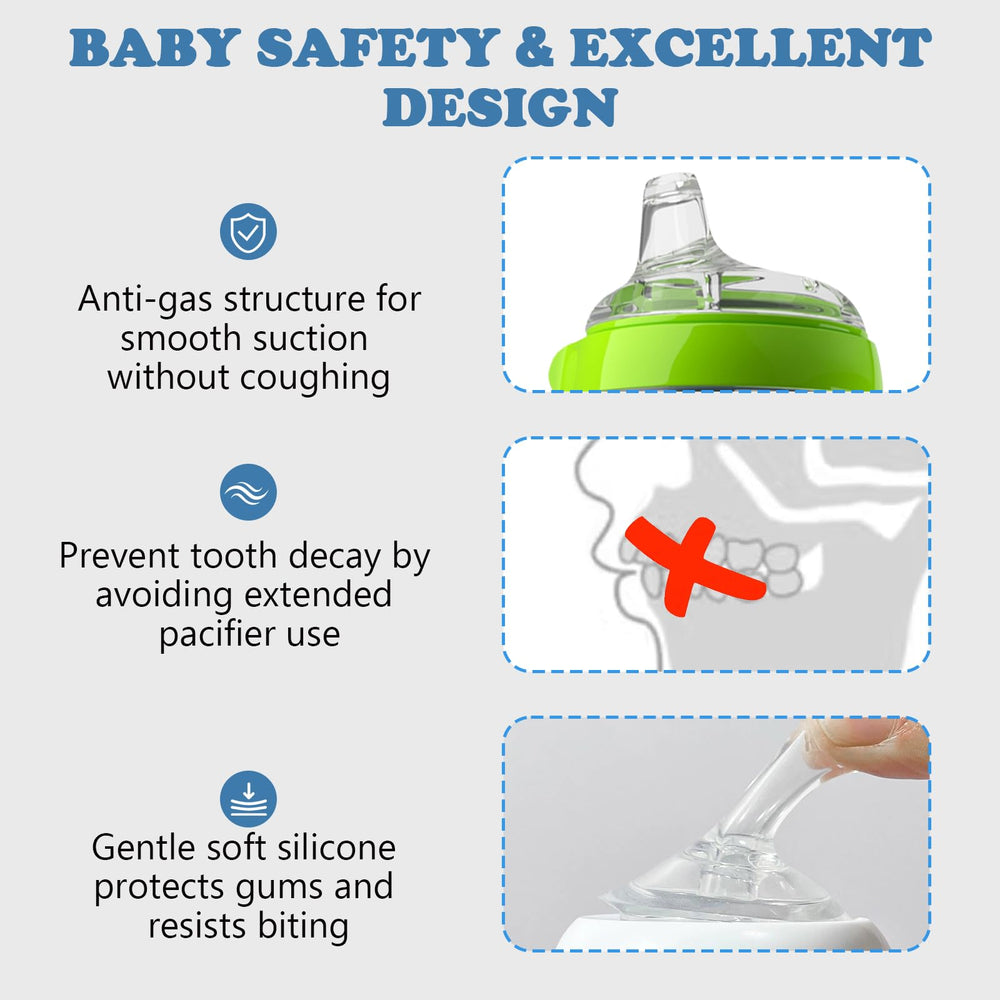 Zafflerva soft silicone spout provides gentle feeding for sensitive gums.