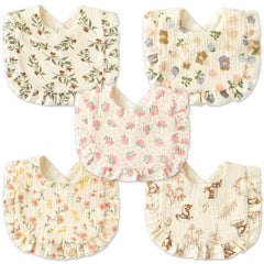 Zainpe 5Pcs snap muslin bibs pink rose pattern for drool management.