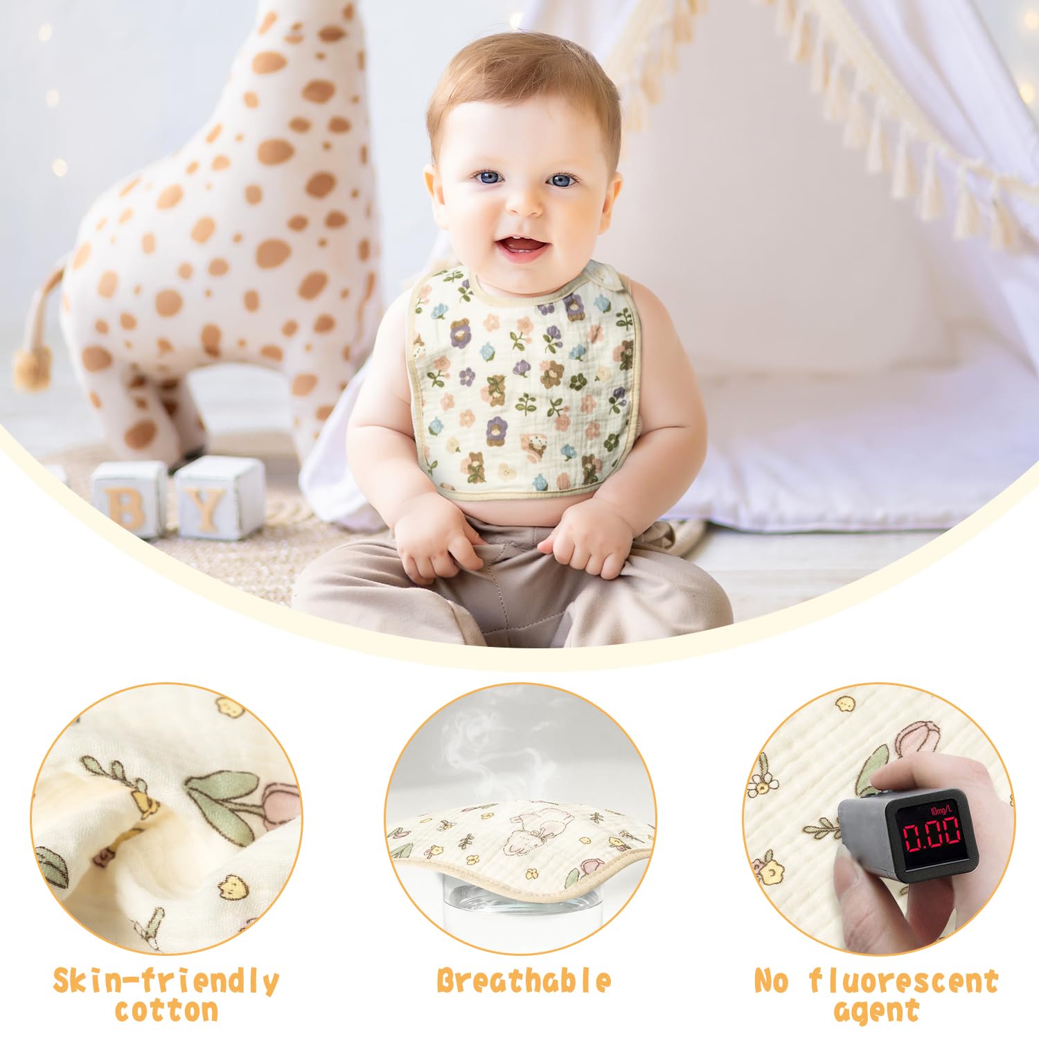 Zainpe baby bib with adjustable buttons to grow with baby.