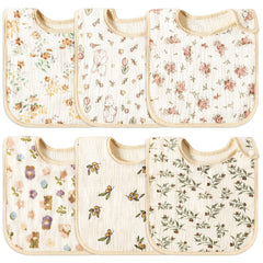 Zainpe baby bib with floral and bunny pattern in neutral beige, soft and absorbent.