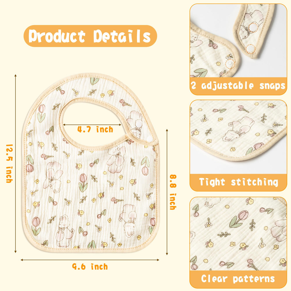 Zainpe baby bib vintage beige floral design, gentle cotton against sensitive skin.