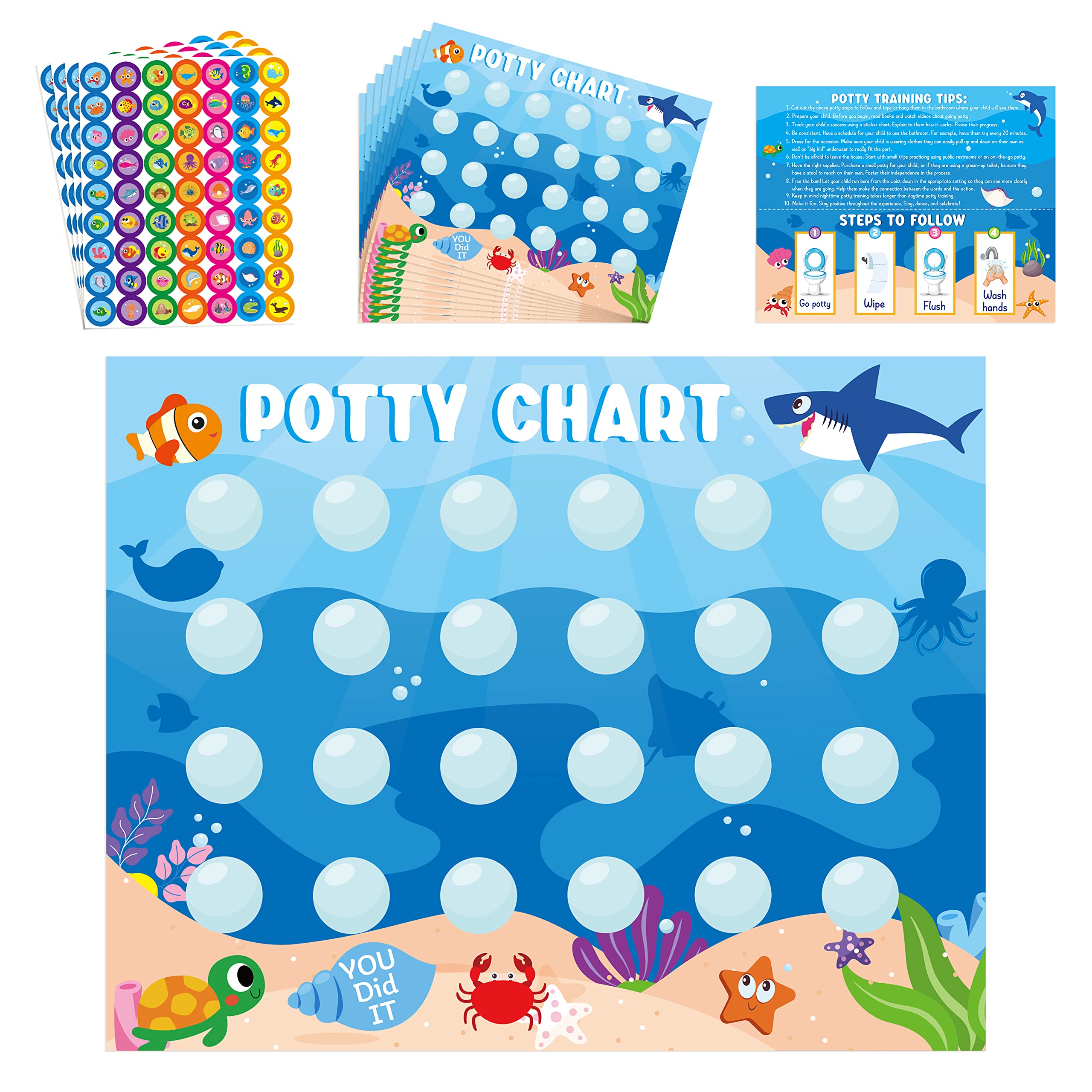 Zainpe Ocean Animals Potty Chart flow chart shows progress with marine stickers
