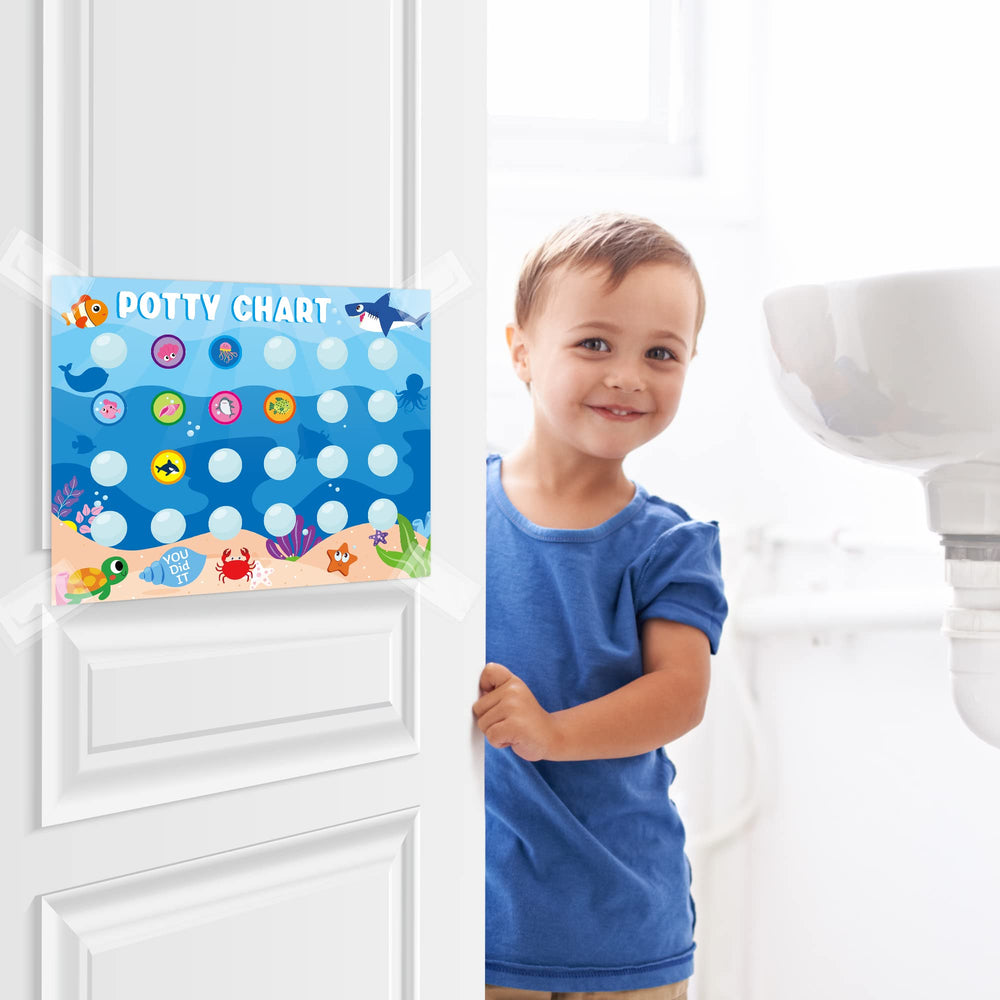Zainpe Ocean Animals Potty Chart wall display on a bathroom door for visibility
