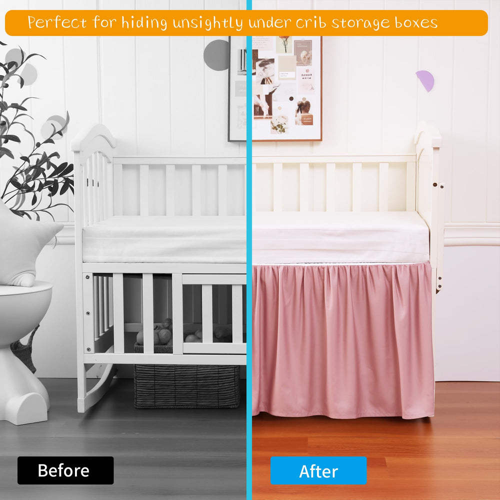 Zaizaihome crib bed skirt 14-inch drop closeup demonstrates precise fit