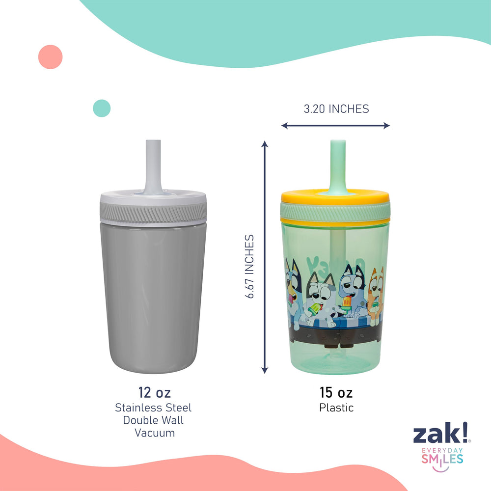 Zak Designs Bluey Kelso toddler cups blue design shown to appeal to kids.