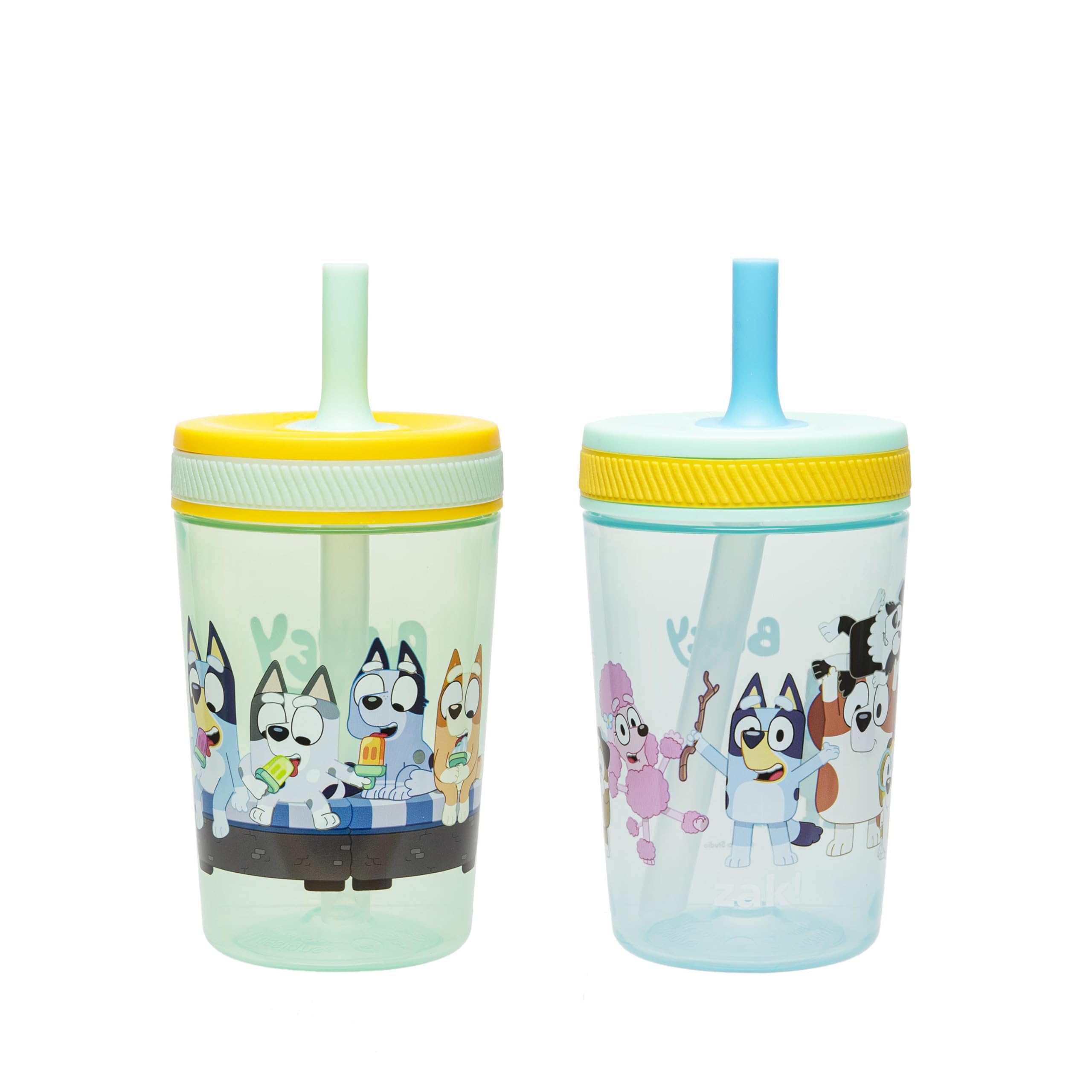 Zak Designs Bluey Kelso toddler cups front view, durable 15-ounce travel-friendly design.