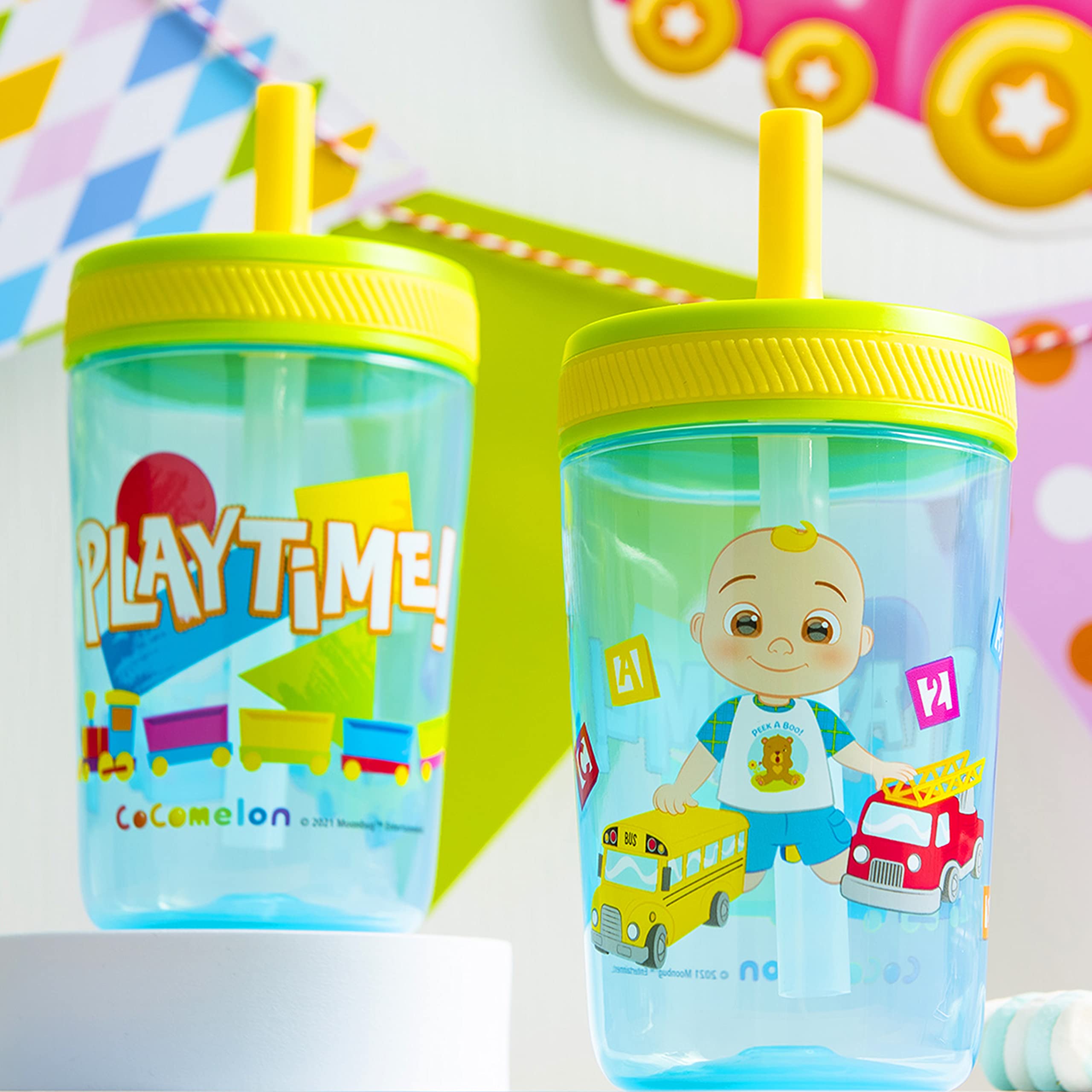 Zak Designs Cocomelon Kelso tumbler dishwasher-safe convenience speeds cleaning after meals and activities.